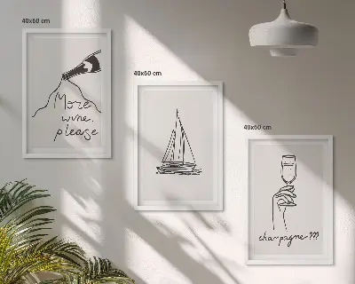 Gerahmtes Bilderset Glasbild mit Weinsegelboot-Linienzeichnung