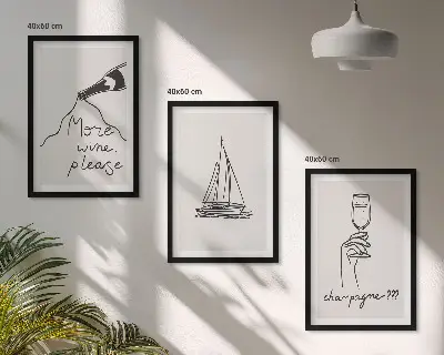 Gerahmtes Bilderset Glasbild mit Weinsegelboot-Linienzeichnung