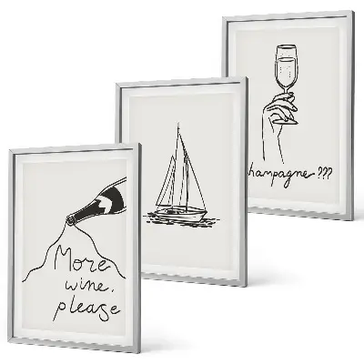 Gerahmtes Bilderset Glasbild mit Weinsegelboot-Linienzeichnung