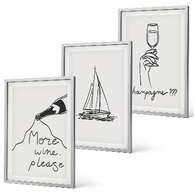 Gerahmtes bilderset Weinsegelboot-Glas-Linienzeichnung