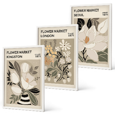 Gerahmtes bilderset Retro-Blumen aus Städten rund um die Welt