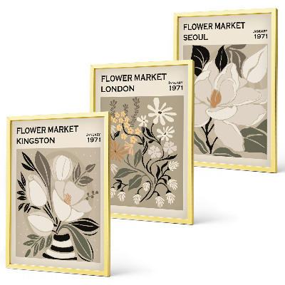 Gerahmtes bilderset Retro-Blumen aus Städten rund um die Welt