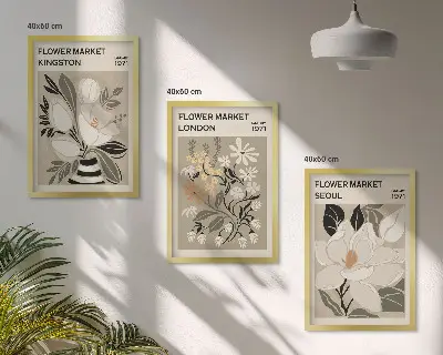 Gerahmtes Bilderset mit Retro-Blumenmotiven aus Städten rund um die Welt