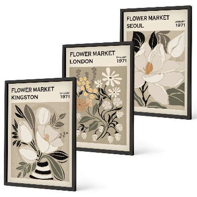 Gerahmtes bilderset Retro-Blumen aus Städten rund um die Welt