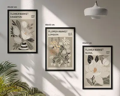 Gerahmtes Bilderset mit Retro-Blumenmotiven aus Städten rund um die Welt