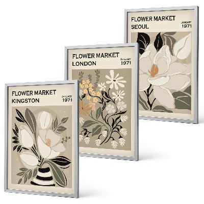 Gerahmtes bilderset Retro-Blumen aus Städten rund um die Welt