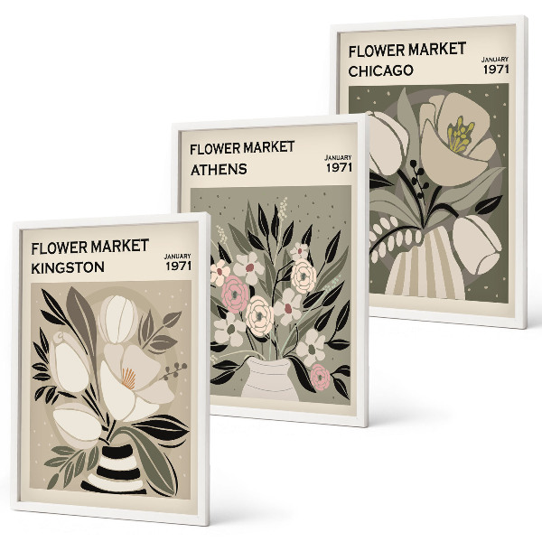 Bilder-3er-set mit rahmen Retro-Blumenarrangements