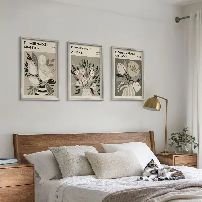 Retro-Blumenarrangements 3er-Set mit Rahmen