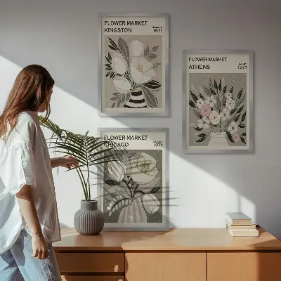 Retro-Blumenarrangements 3er-Set mit Rahmen