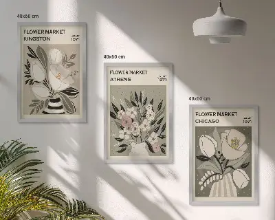 Retro-Blumenarrangements 3er-Set mit Rahmen