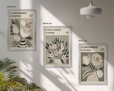 Bilder-3er-set mit rahmen Retro-Blumenarrangements