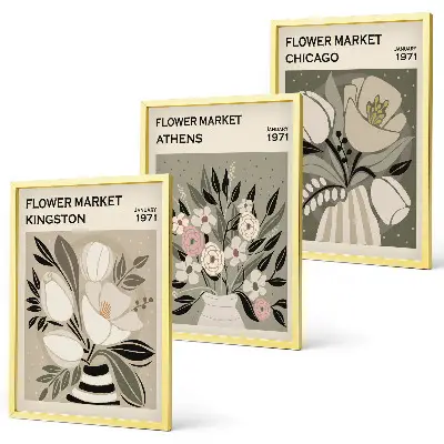 Retro-Blumenarrangements 3er-Set mit Rahmen