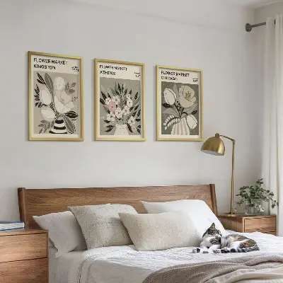 Retro-Blumenarrangements 3er-Set mit Rahmen