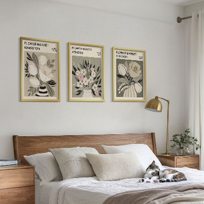 Bilder-3er-set mit rahmen Retro-Blumenarrangements