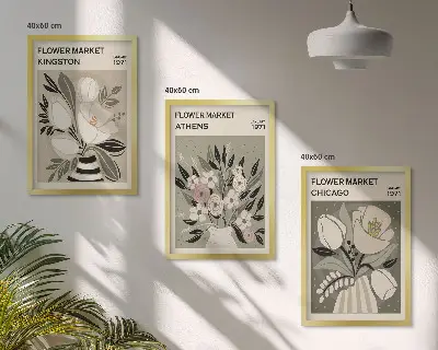 Retro-Blumenarrangements 3er-Set mit Rahmen