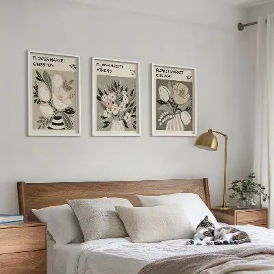 Retro-Blumenarrangements 3er-Set mit Rahmen