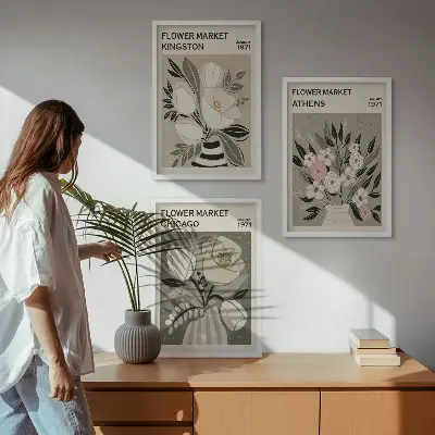 Retro-Blumenarrangements 3er-Set mit Rahmen