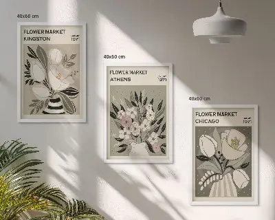 Retro-Blumenarrangements 3er-Set mit Rahmen