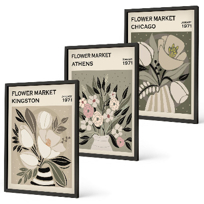 Bilder-3er-set mit rahmen Retro-Blumenarrangements