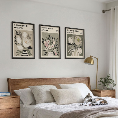 Bilder-3er-set mit rahmen Retro-Blumenarrangements