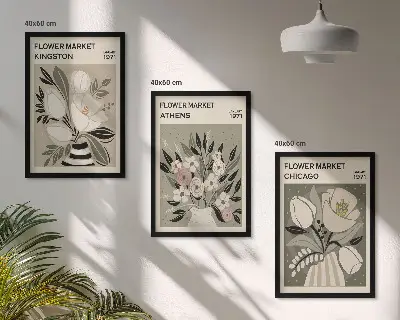 Retro-Blumenarrangements 3er-Set mit Rahmen