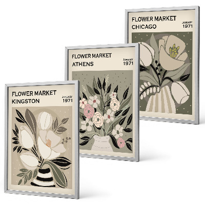 Bilder-3er-set mit rahmen Retro-Blumenarrangements