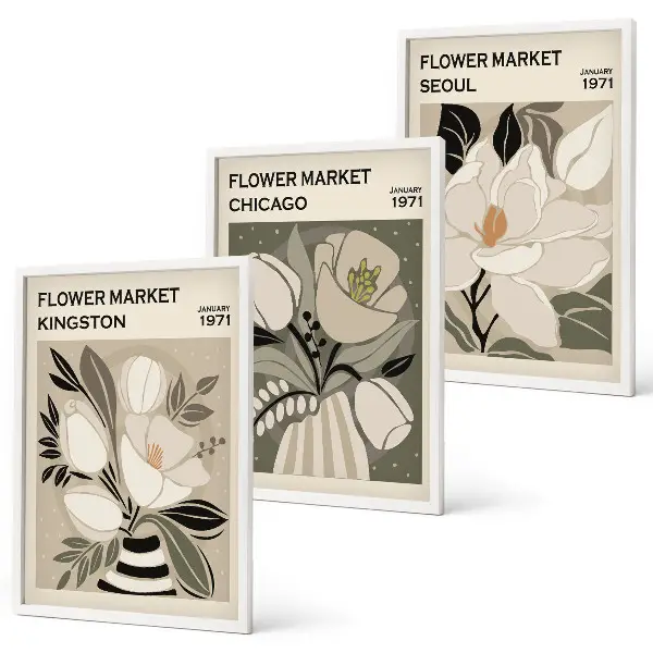 Blumen Kunstdrucke Kingston Seoul Chicago im 3er-Set mit Rahmen
