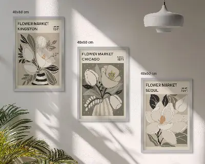 Blumen Kunstdrucke Kingston Seoul Chicago im 3er-Set mit Rahmen