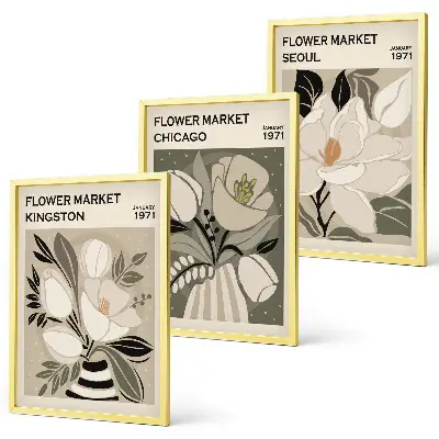 Blumen Kunstdrucke Kingston Seoul Chicago im 3er-Set mit Rahmen