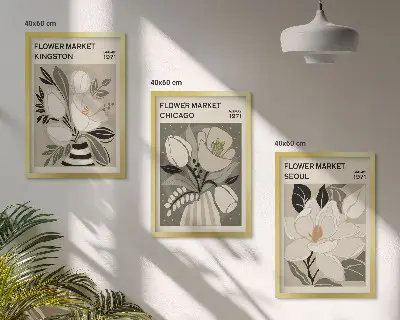 Blumen Kunstdrucke Kingston Seoul Chicago im 3er-Set mit Rahmen