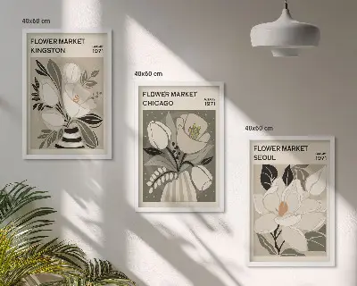 Blumen Kunstdrucke Kingston Seoul Chicago im 3er-Set mit Rahmen