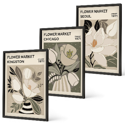 Bilder-3er-set mit rahmen Blumen Kingston Seoul Chicago Retro