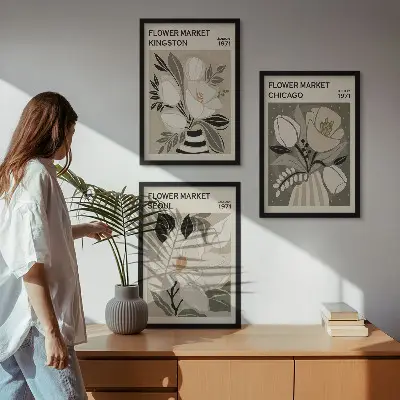 Blumen Kunstdrucke Kingston Seoul Chicago im 3er-Set mit Rahmen