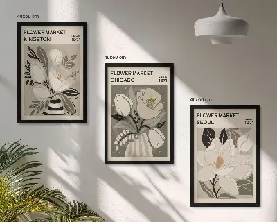 Blumen Kunstdrucke Kingston Seoul Chicago im 3er-Set mit Rahmen