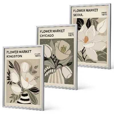 Blumen Kunstdrucke Kingston Seoul Chicago im 3er-Set mit Rahmen