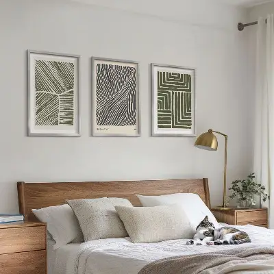 Muster Linien Formen grün 3er-Set Bilder mit Rahmen