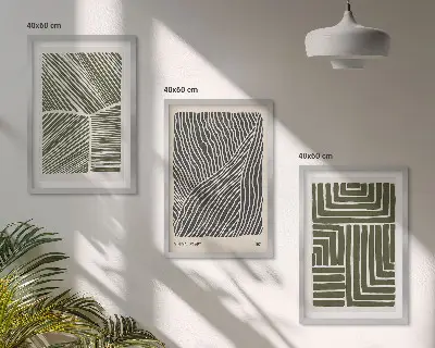 Muster Linien Formen grün 3er-Set Bilder mit Rahmen