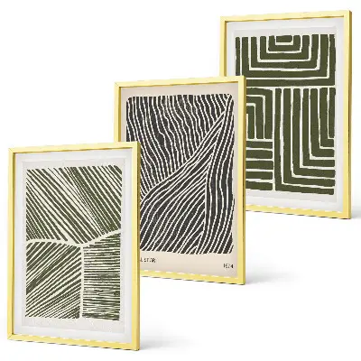 Muster Linien Formen grün 3er-Set Bilder mit Rahmen