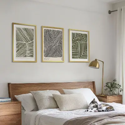 Muster Linien Formen grün 3er-Set Bilder mit Rahmen