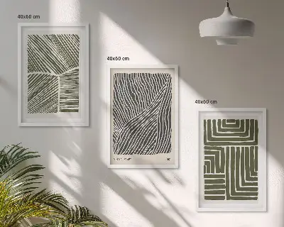 Muster Linien Formen grün 3er-Set Bilder mit Rahmen