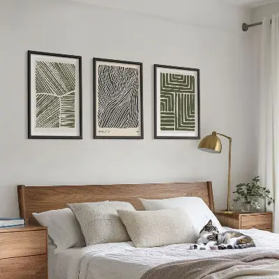Muster Linien Formen grün 3er-Set Bilder mit Rahmen
