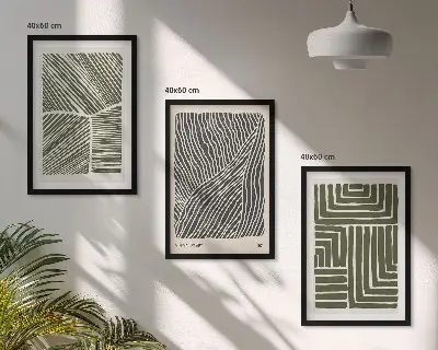 Muster Linien Formen grün 3er-Set Bilder mit Rahmen