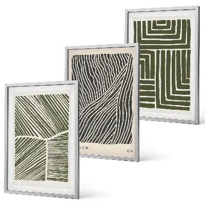 Muster Linien Formen grün 3er-Set Bilder mit Rahmen
