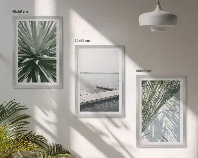 Palmenblätter und Holzbrücke gerahmtes Bilderset