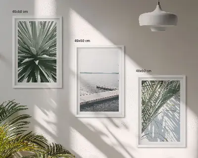 Palmenblätter und Holzbrücke gerahmtes Bilderset