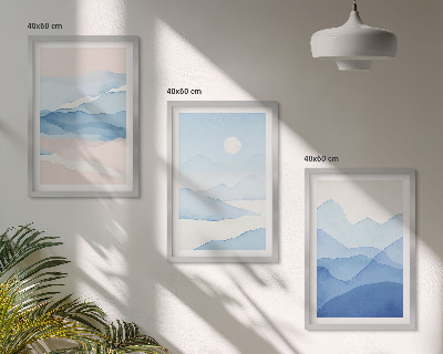 Gerahmtes bilderset Aquarell: Blau-rosa Berge