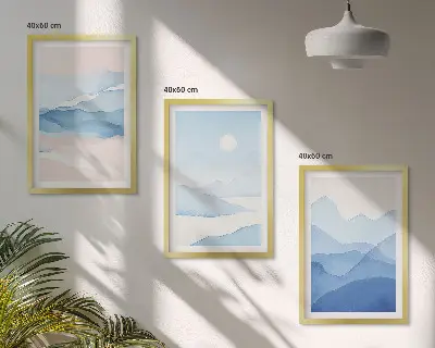 Gerahmtes Bilderset Aquarell mit blau-rosa Bergen