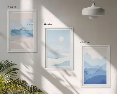 Gerahmtes Bilderset Aquarell mit blau-rosa Bergen