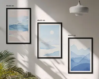 Gerahmtes Bilderset Aquarell mit blau-rosa Bergen