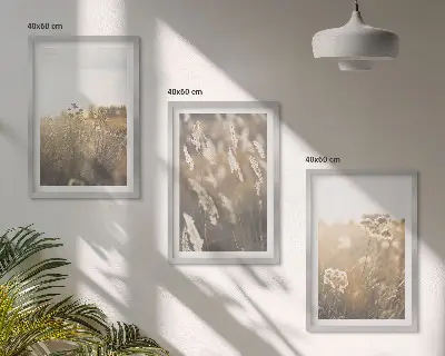 Landschaftsgrasblumen Wärme 3er-Set Bilder mit Rahmen